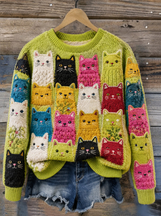 Women's Fun Cats Round-Neck Long-Sleeve T-Shirt