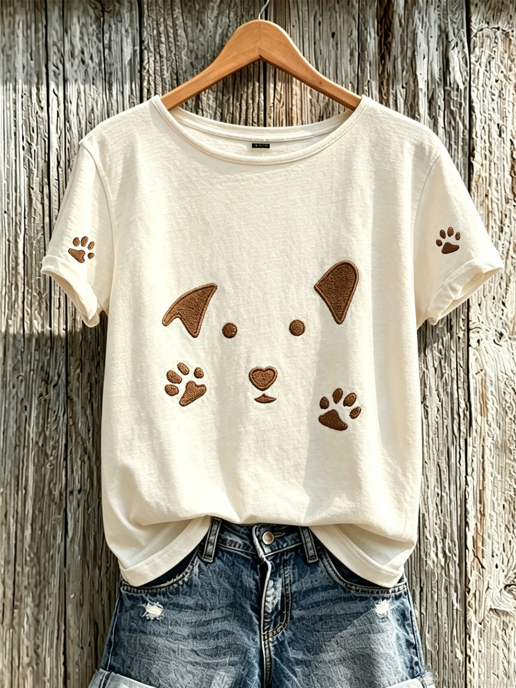 Women's cute dog pattern printed short-sleeved T-shirt