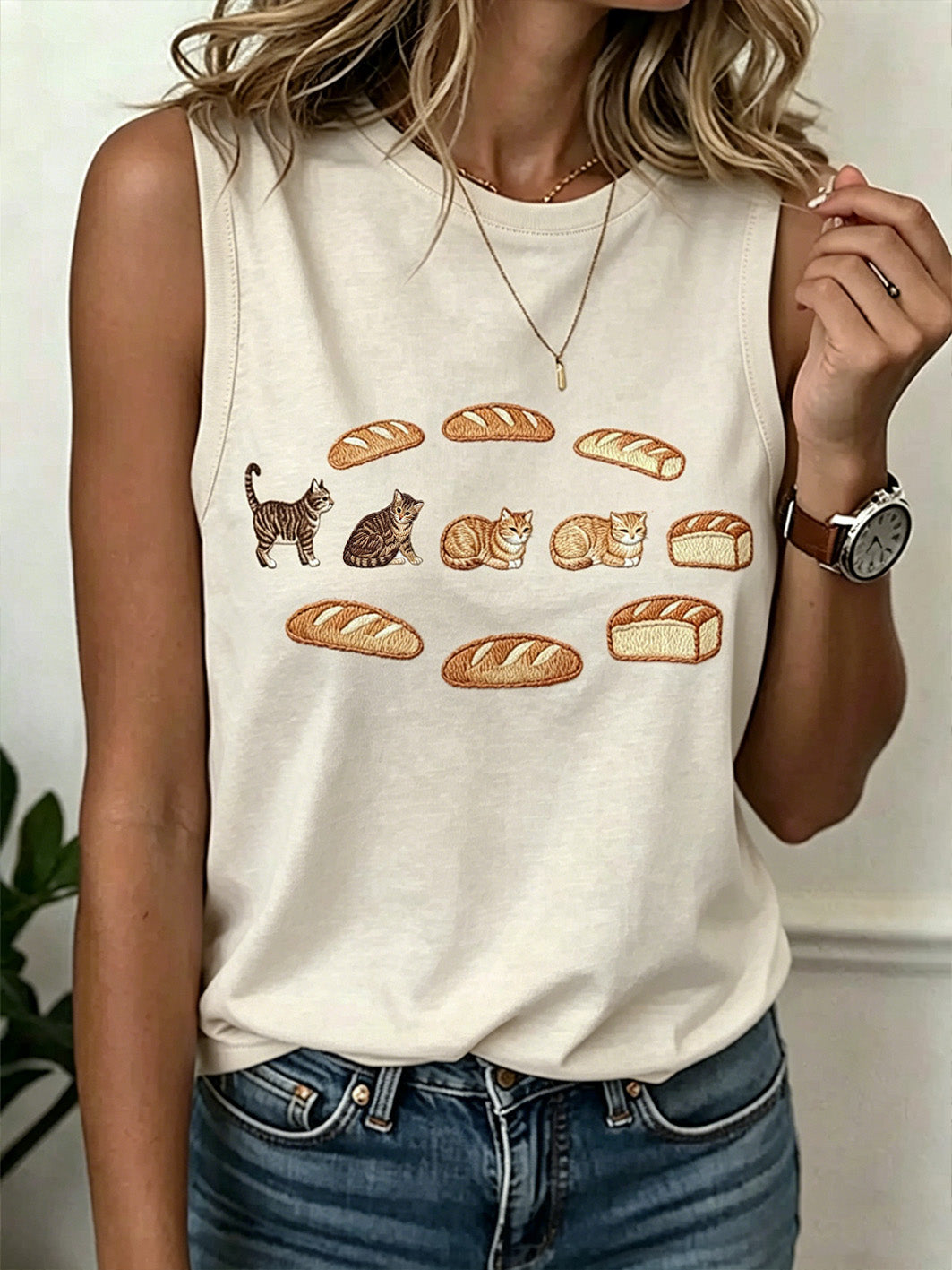 Women's cute cat pattern printed casual vest