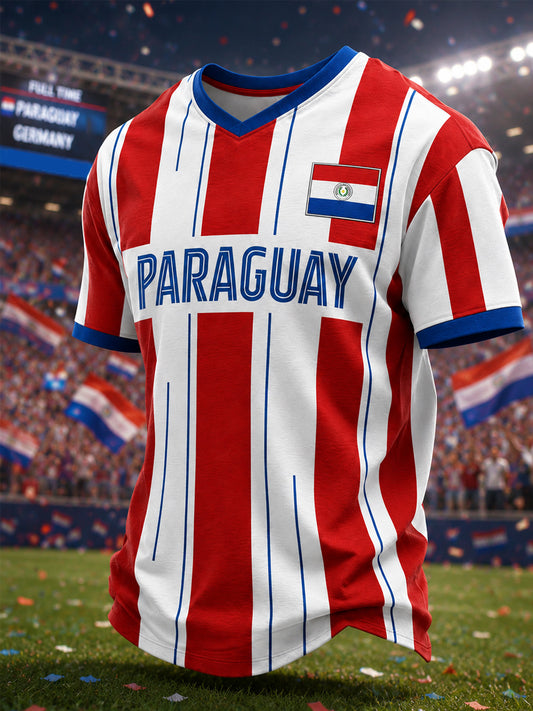 Men's Gift For Paraguay Football Fans Casual V-Neck Tee