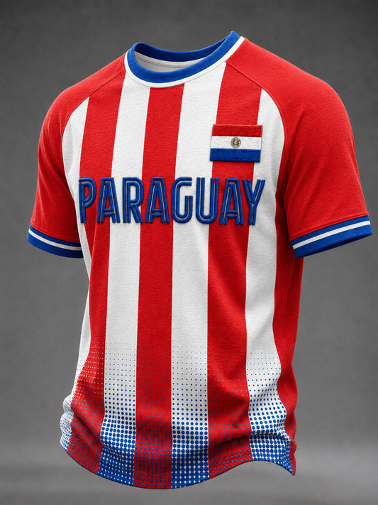 Men's Paraguay Football Fan Gift Art Print Casual Short Sleeve T-shirt