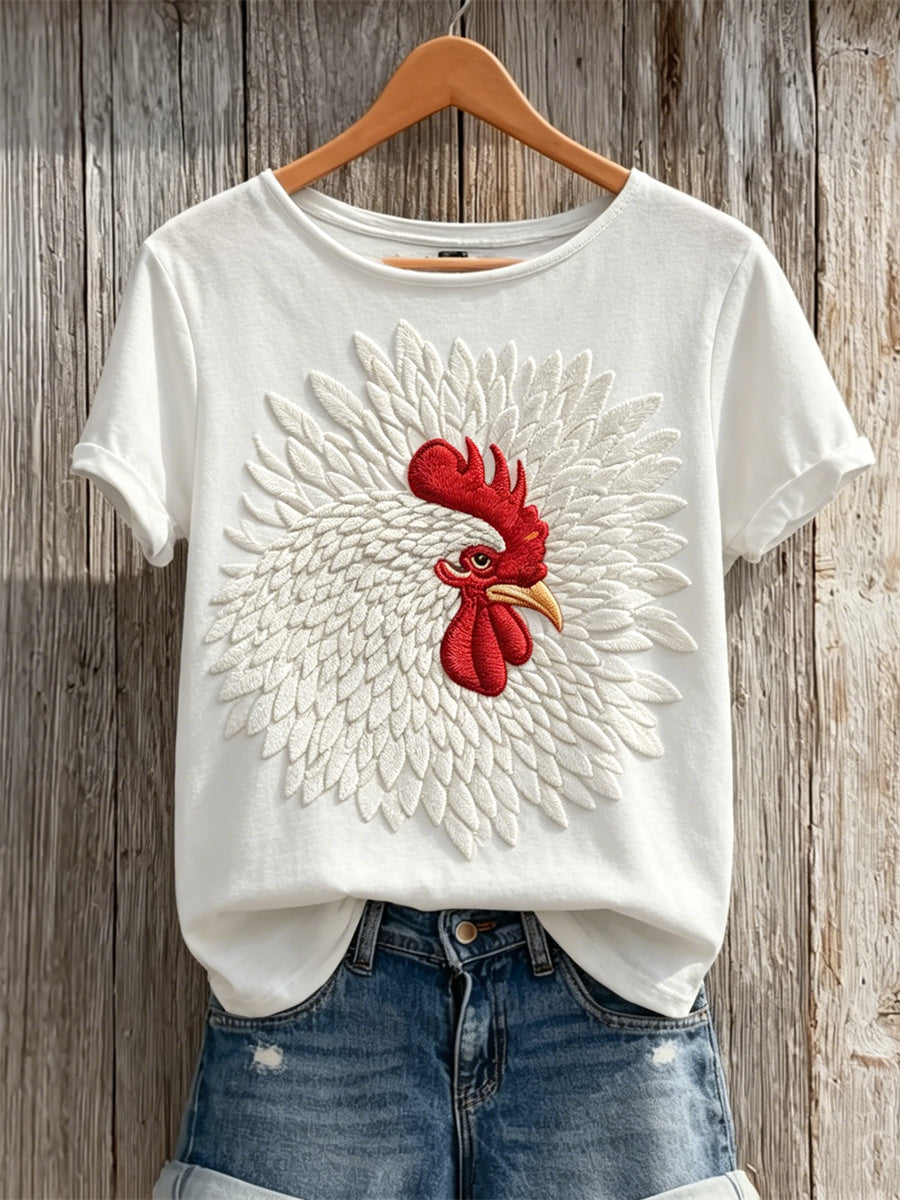 Women's Farm White Rooster Art Print short-sleeved T-shirt