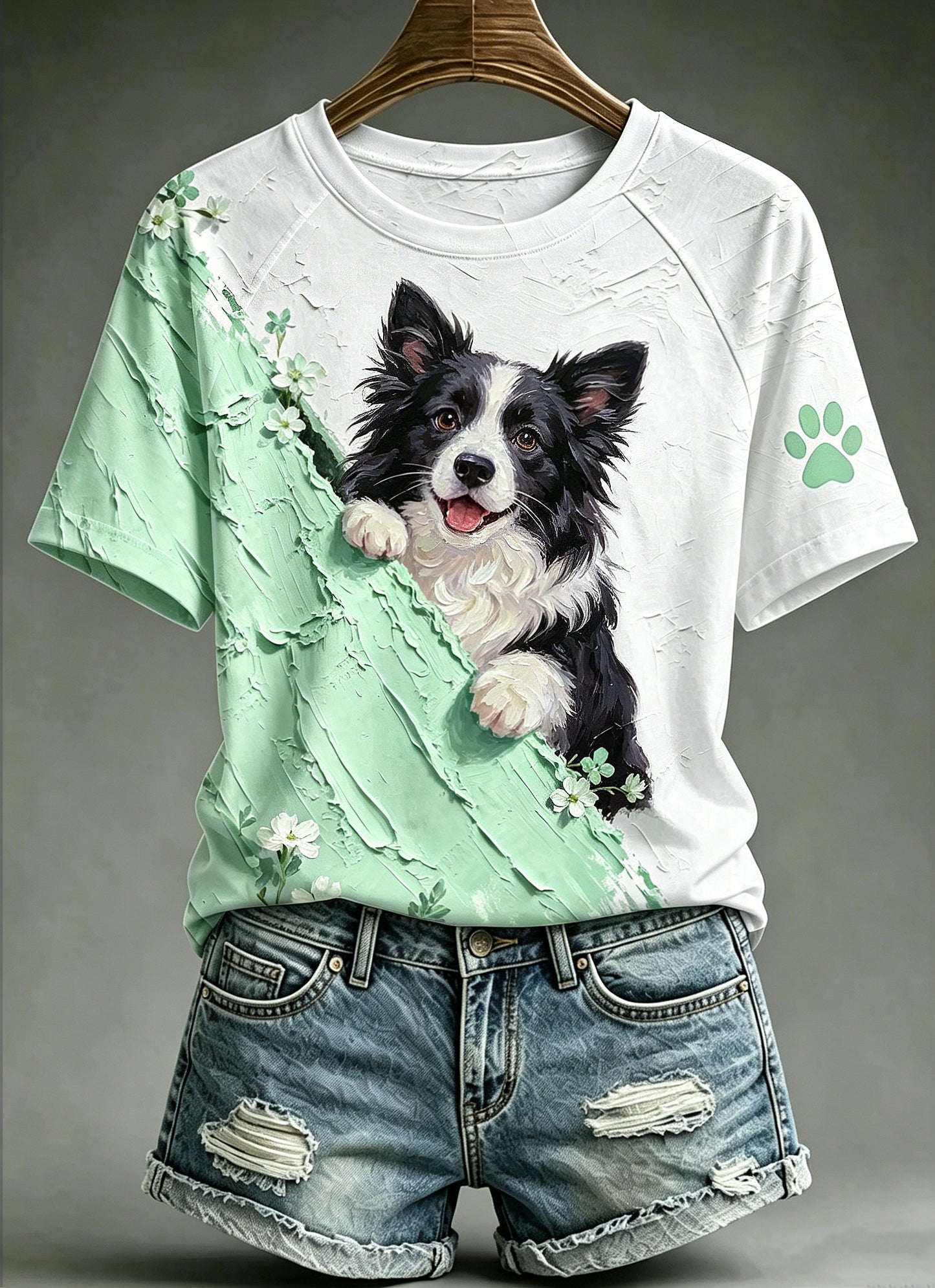 Women's Animal Dog Printed Vintage Fashion Loose Short Sleeve T-Shirt
