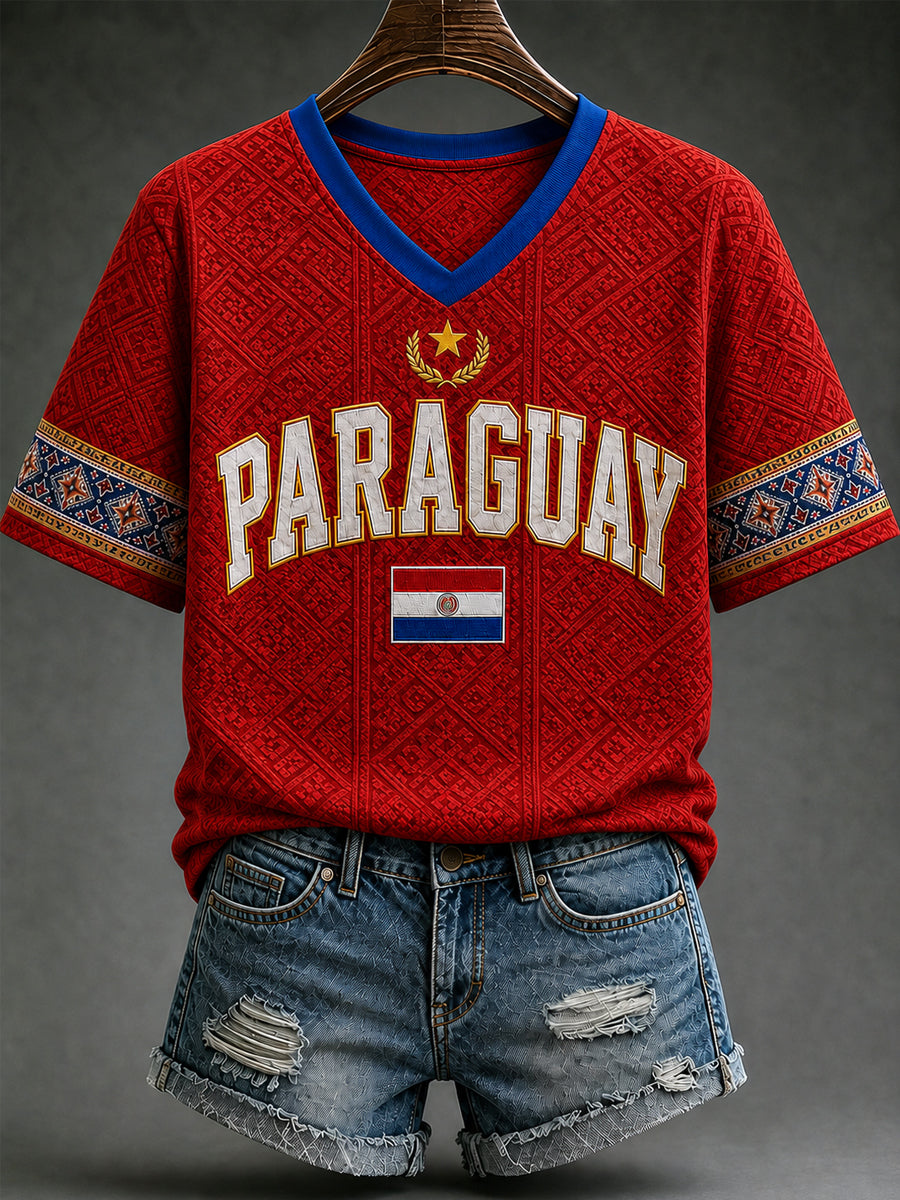 Women's Paraguay Football Fan Gift Art Print Casual Short Sleeve T-shirt