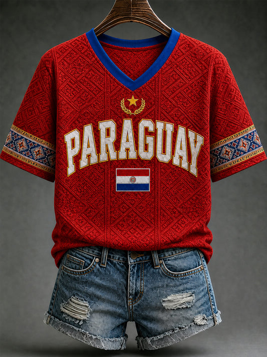 Women's Paraguay Football Fan Gift Art Print Casual Short Sleeve T-shirt
