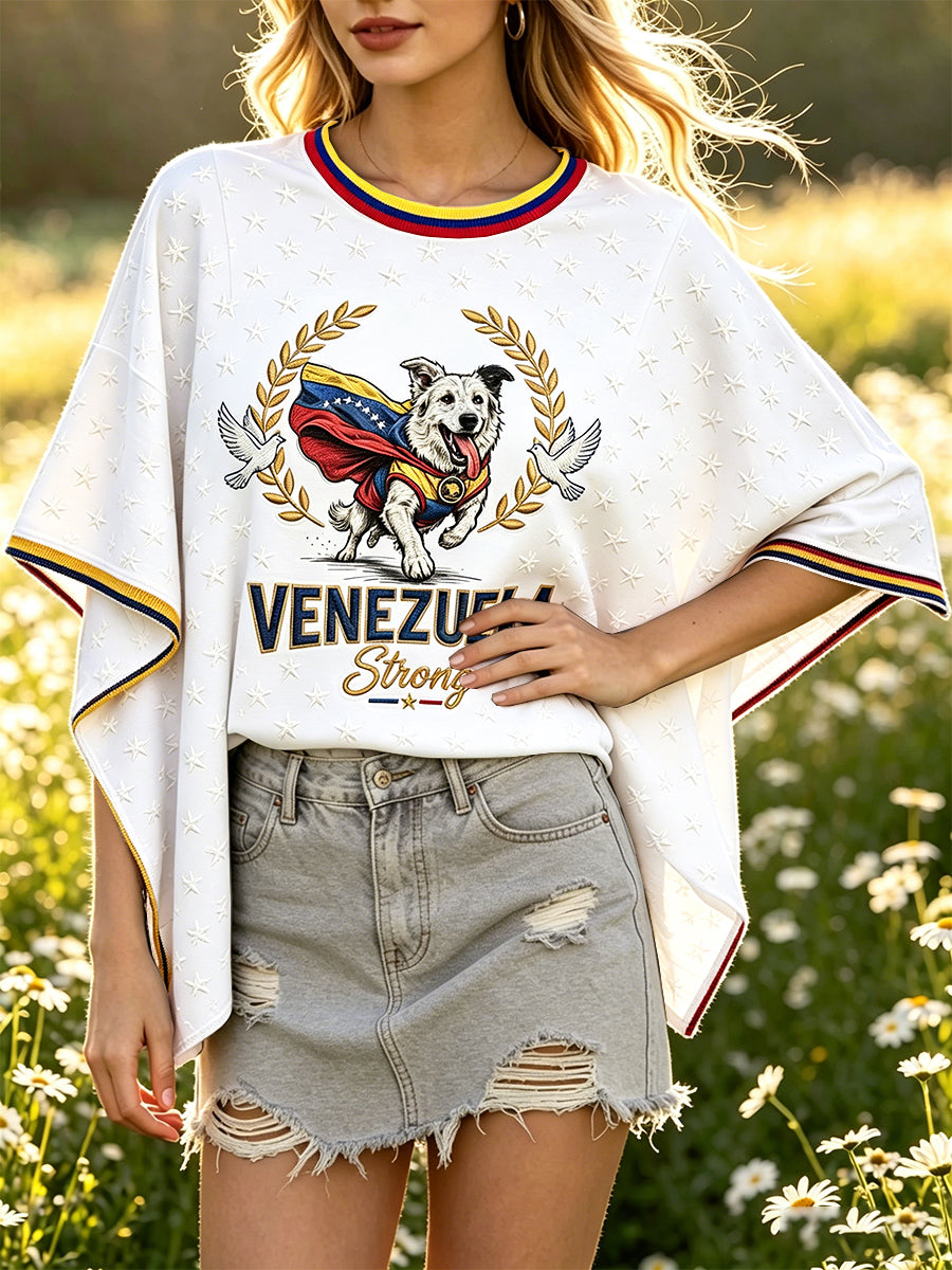 Women’s Venezuelan Dog Print Casual Loose-Fit Batwing Sleeve T-shirt