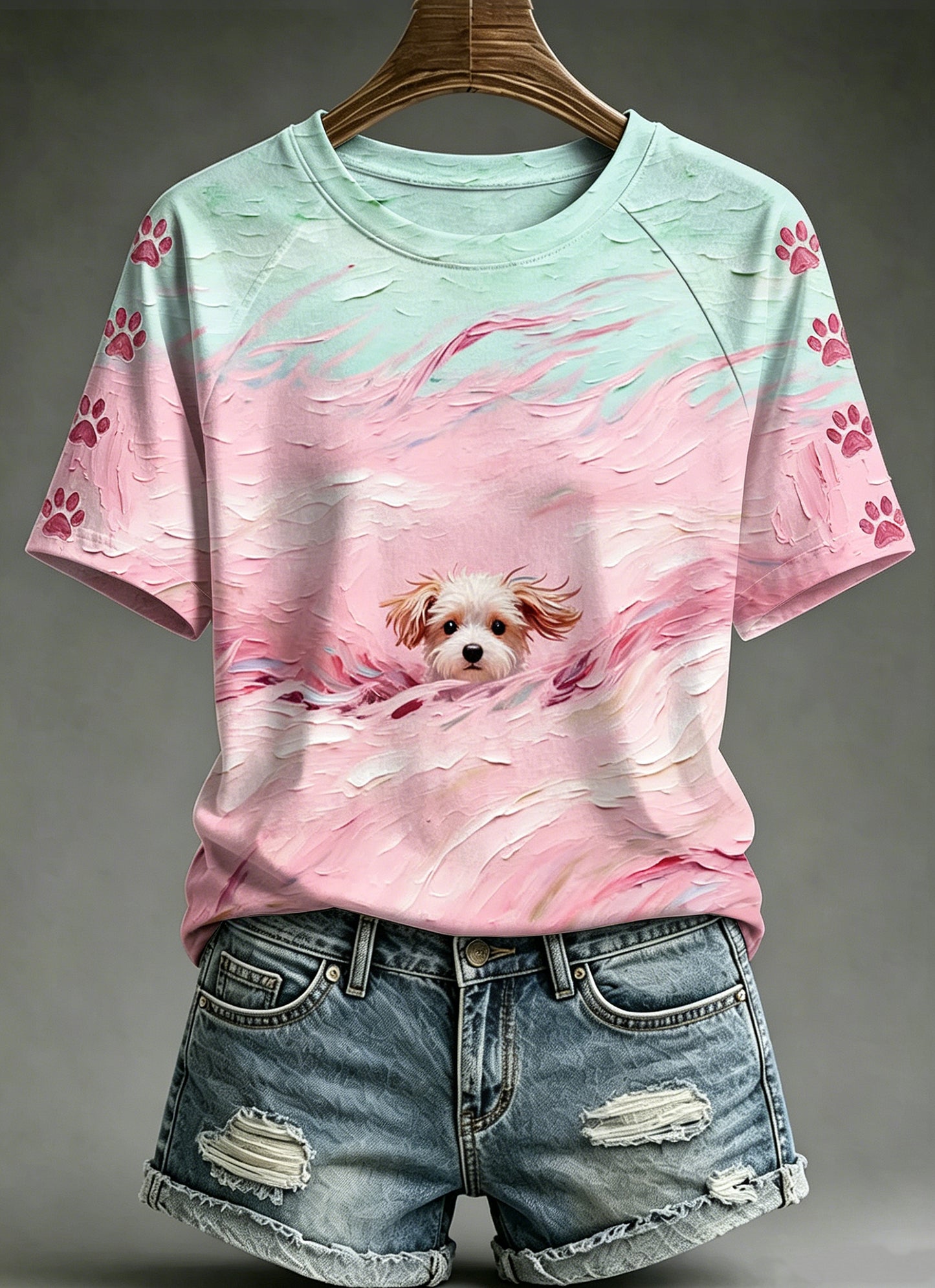 Women's Oil Painting Animals Dog Printed Vintage Fashion Loose Short Sleeve T-Shirt
