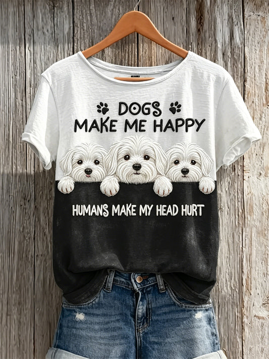 Women's Peeking Maltese Dogs Make Me Happy Humans Make My Head Hurt short-sleeved T-shirt