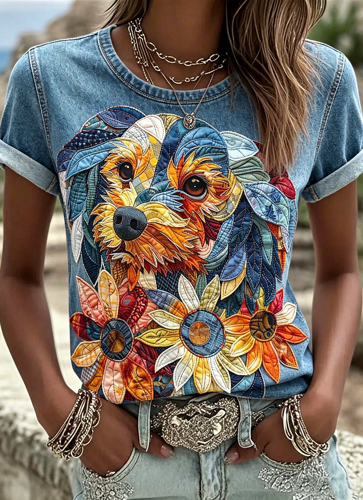 Women's Animal Dog Printed Vintage Fashion Loose Short Sleeve T-Shirt