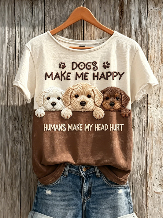 Women's Peeking Golden Retriever Dogs Make Me Happy Humans Make My Head Hurt short-sleeved T-shirt