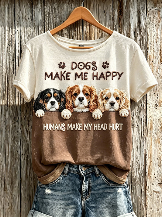 Women's Peeking Cavalier King Charles Spaniel Dogs Make Me Happy Humans Make My Head Hurt short-sleeved T-shirt