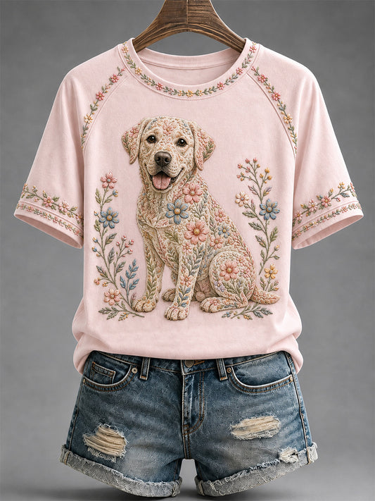 Women's Floral Dog Print Casual Tee