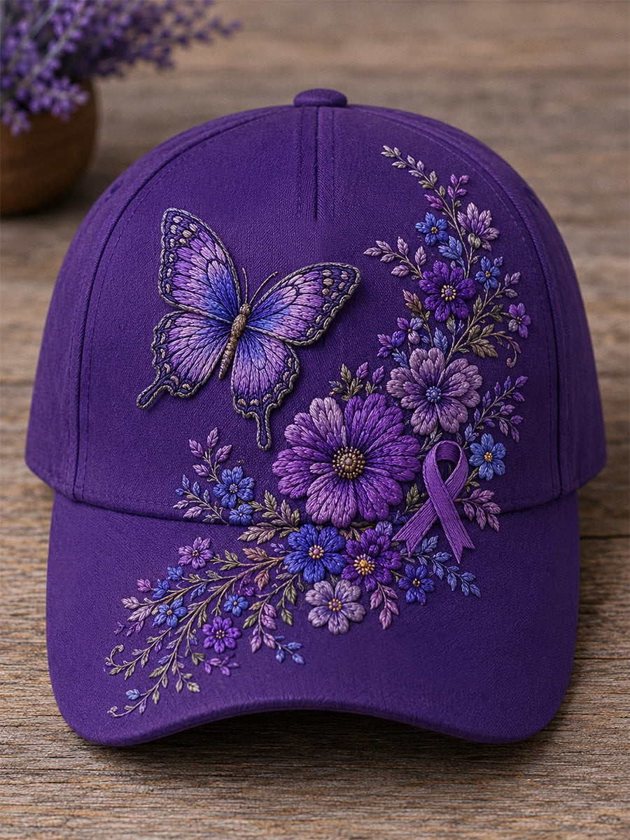 Unisex Purple Floral & Butterfly Print Alzheimer's Awareness Support Hat