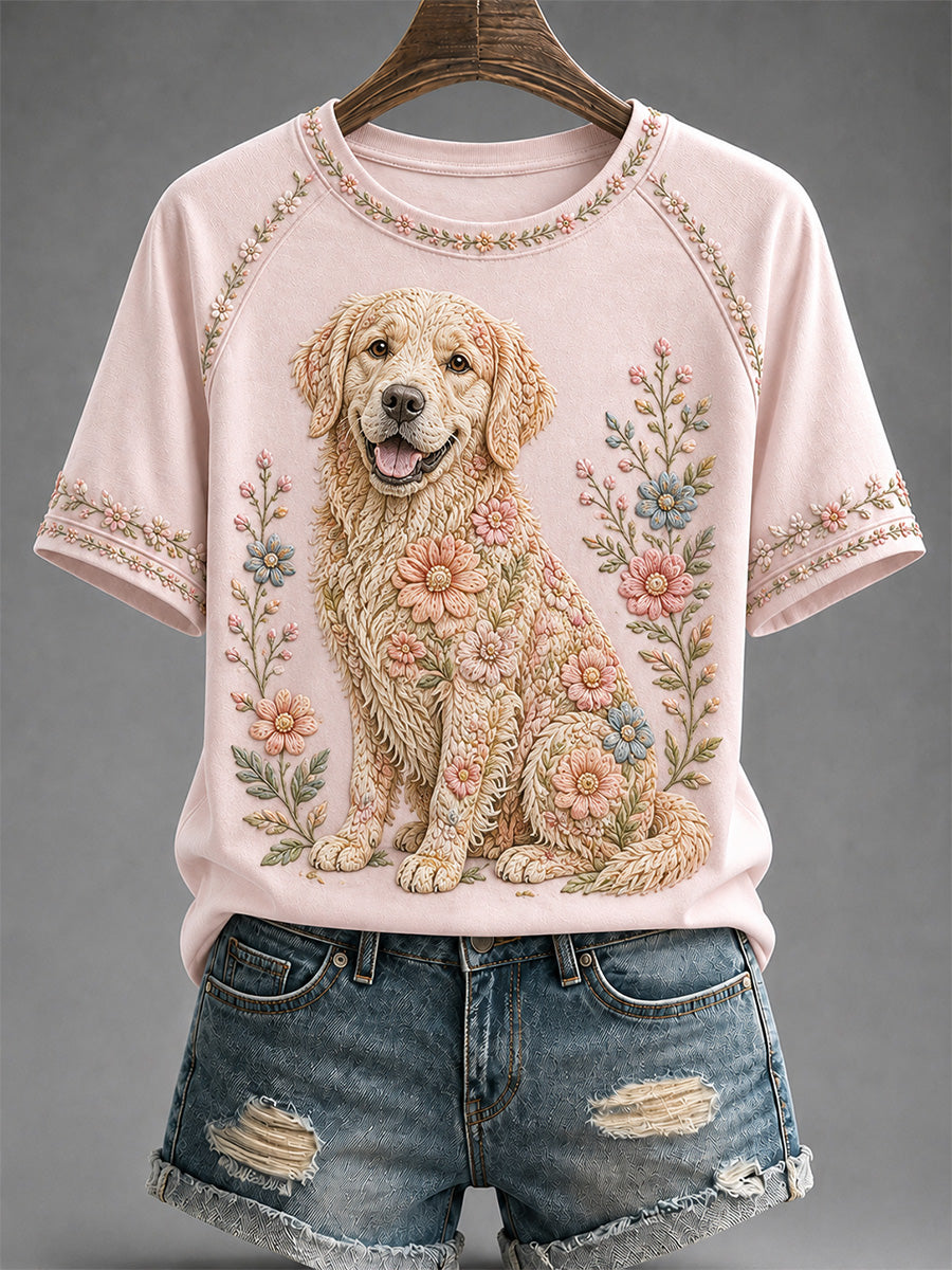 Women's Floral Dog Print Casual Tee