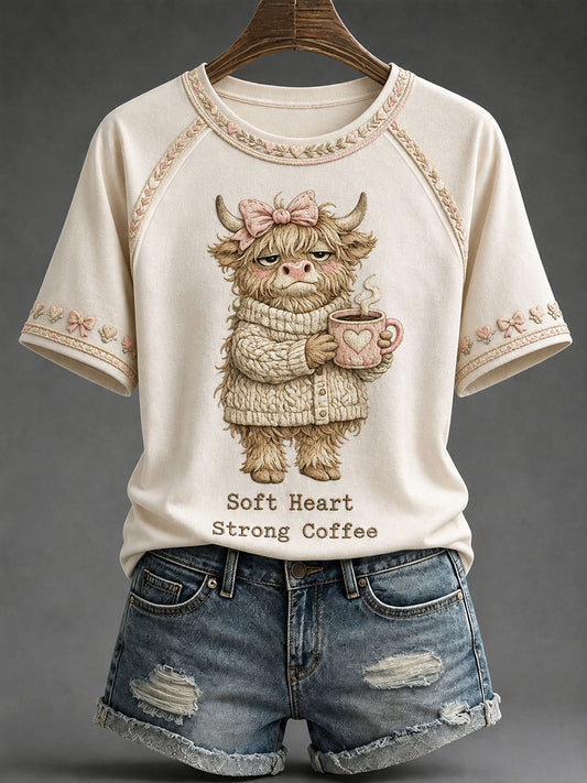 Women's Funny Highland Cow Print Casual T-Shirt