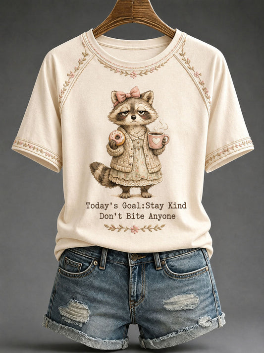 Women's Funny Raccoon Print Casual T-Shirt