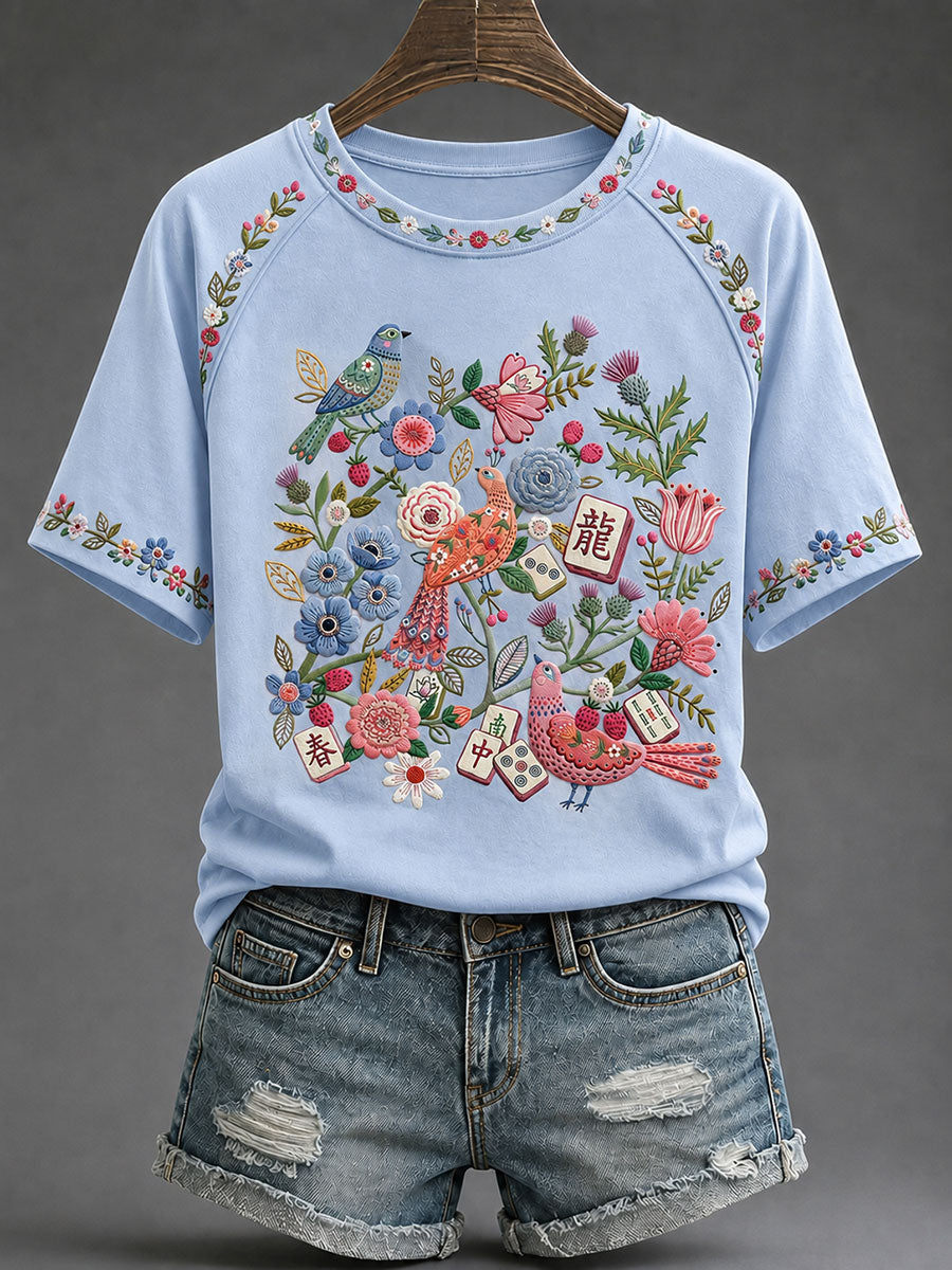 Women's Mahjong Print Casual T-Shirt