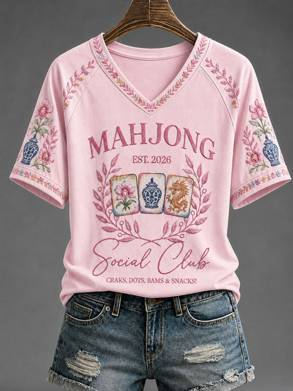 Women's Mahjong Print Casual T-Shirt