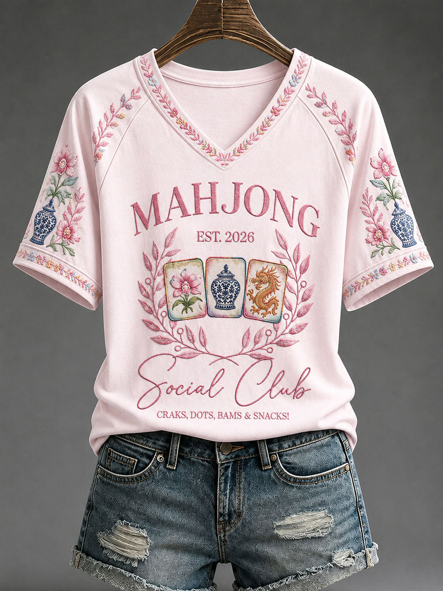 Women's Mahjong Print Casual T-Shirt