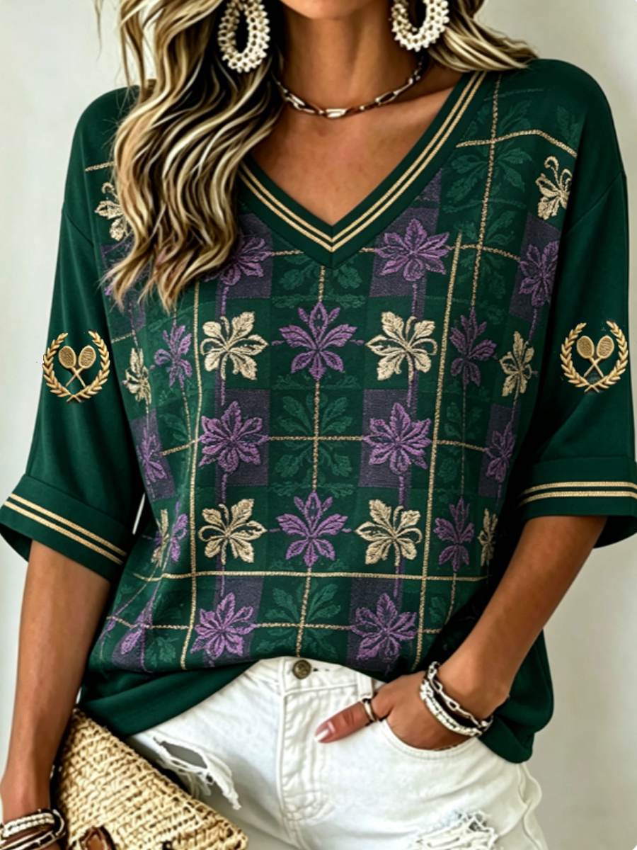 Women's 2026 Wimbledon Champion Mid-length Sleeves V-Neck T-Shirt
