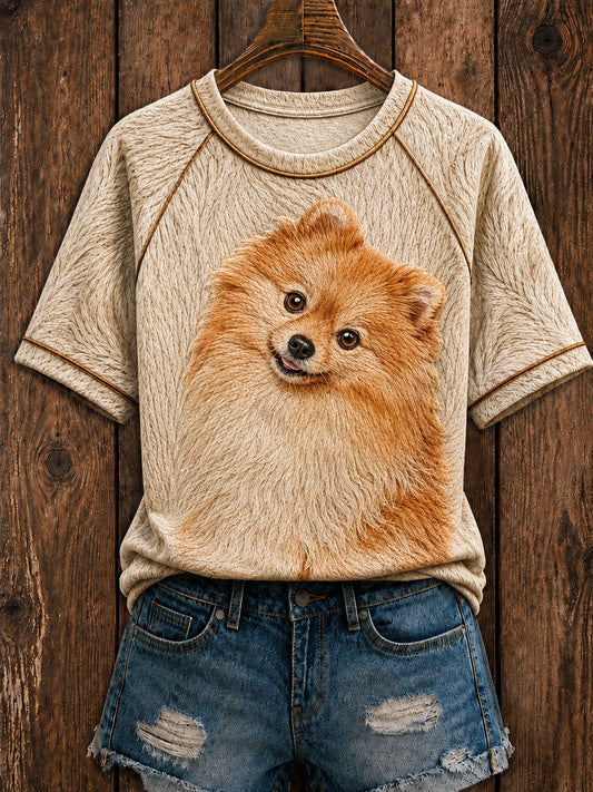 Women's Cute Pomeranian  Art Round Neck Short Sleeve T-shirt