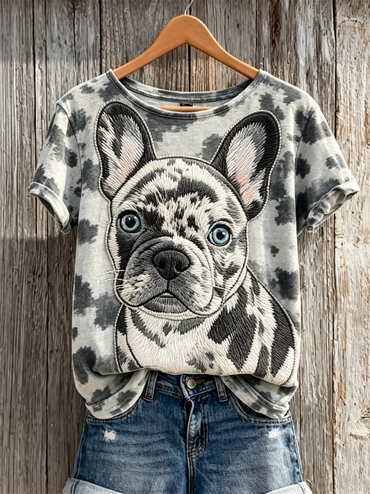 Women's French Bulldog & Dog Coat Pattern Print short-sleeved T-shirt