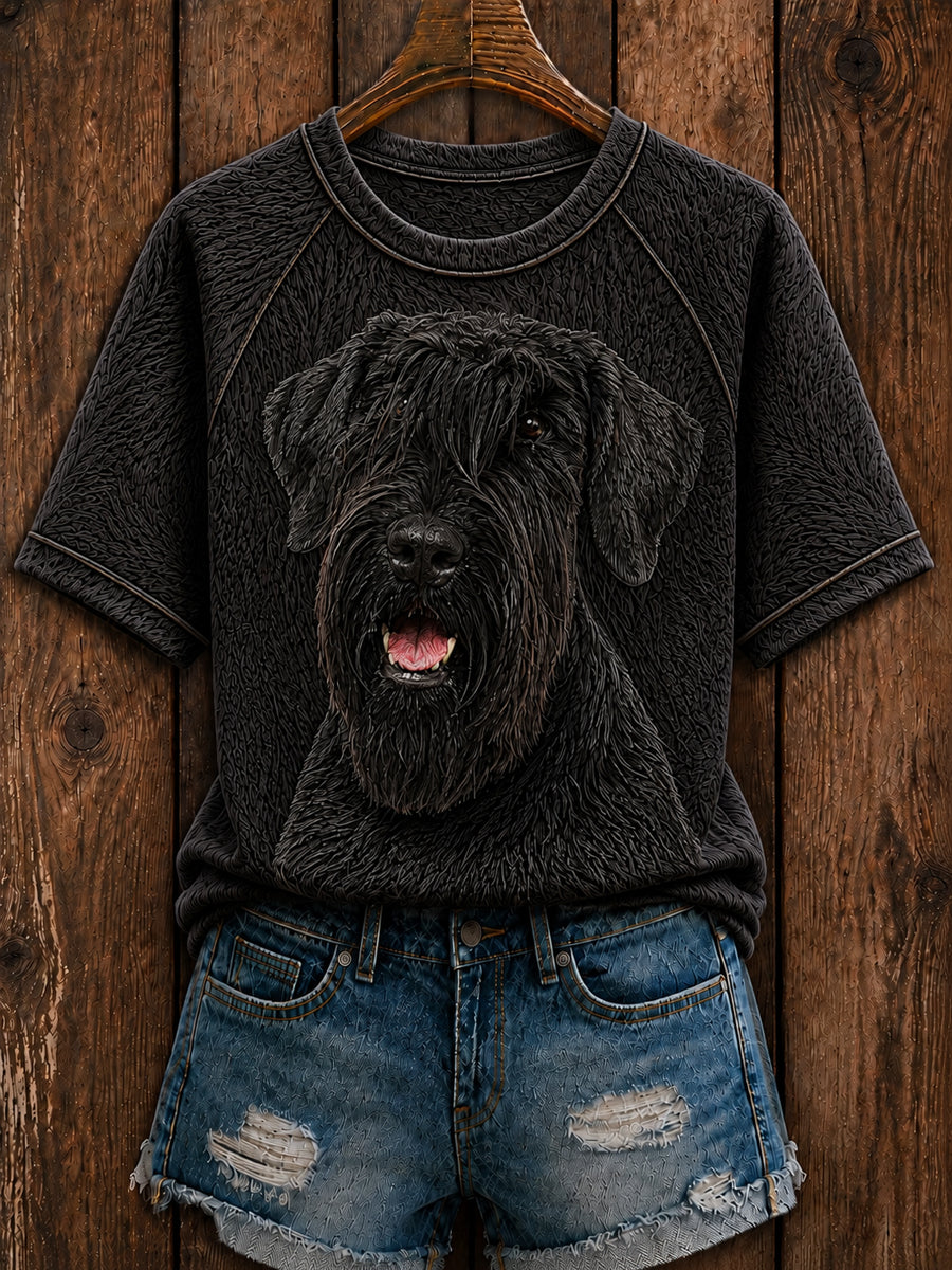 Women's Cute Giant Schnauzer Art Round Neck Short Sleeve T-shirt