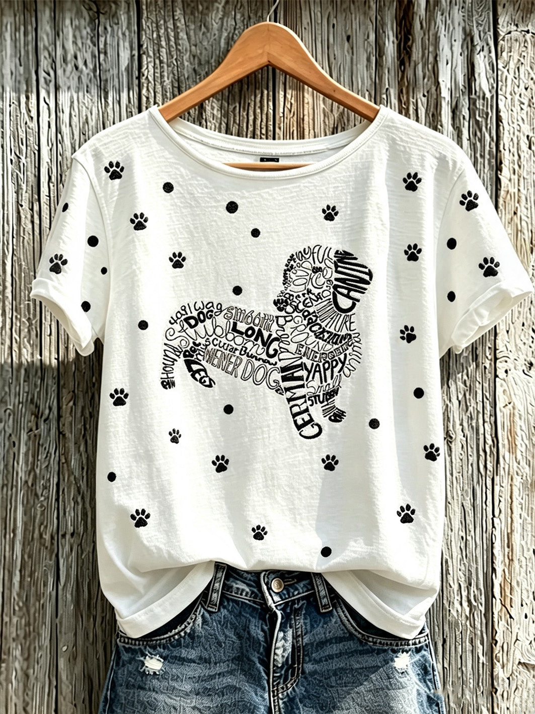 Women's cute dog pattern printed casual short-sleeve T-shirt