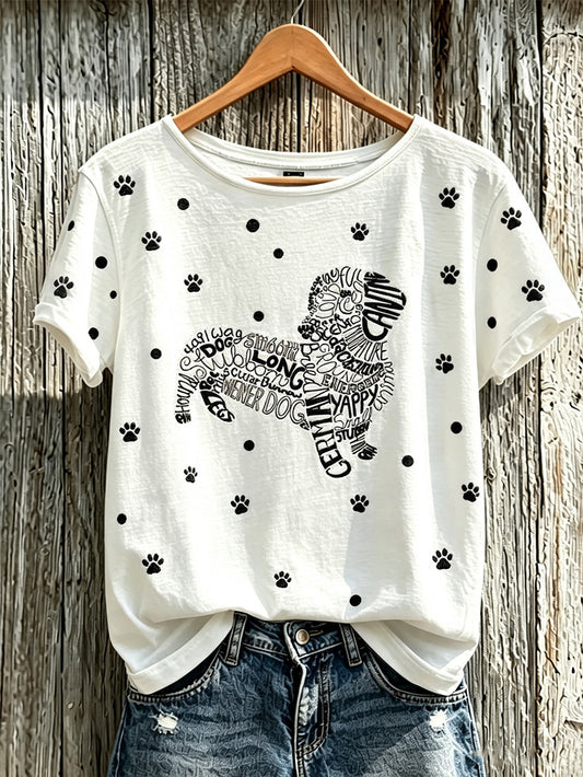 Women's cute dog pattern printed casual short-sleeve T-shirt