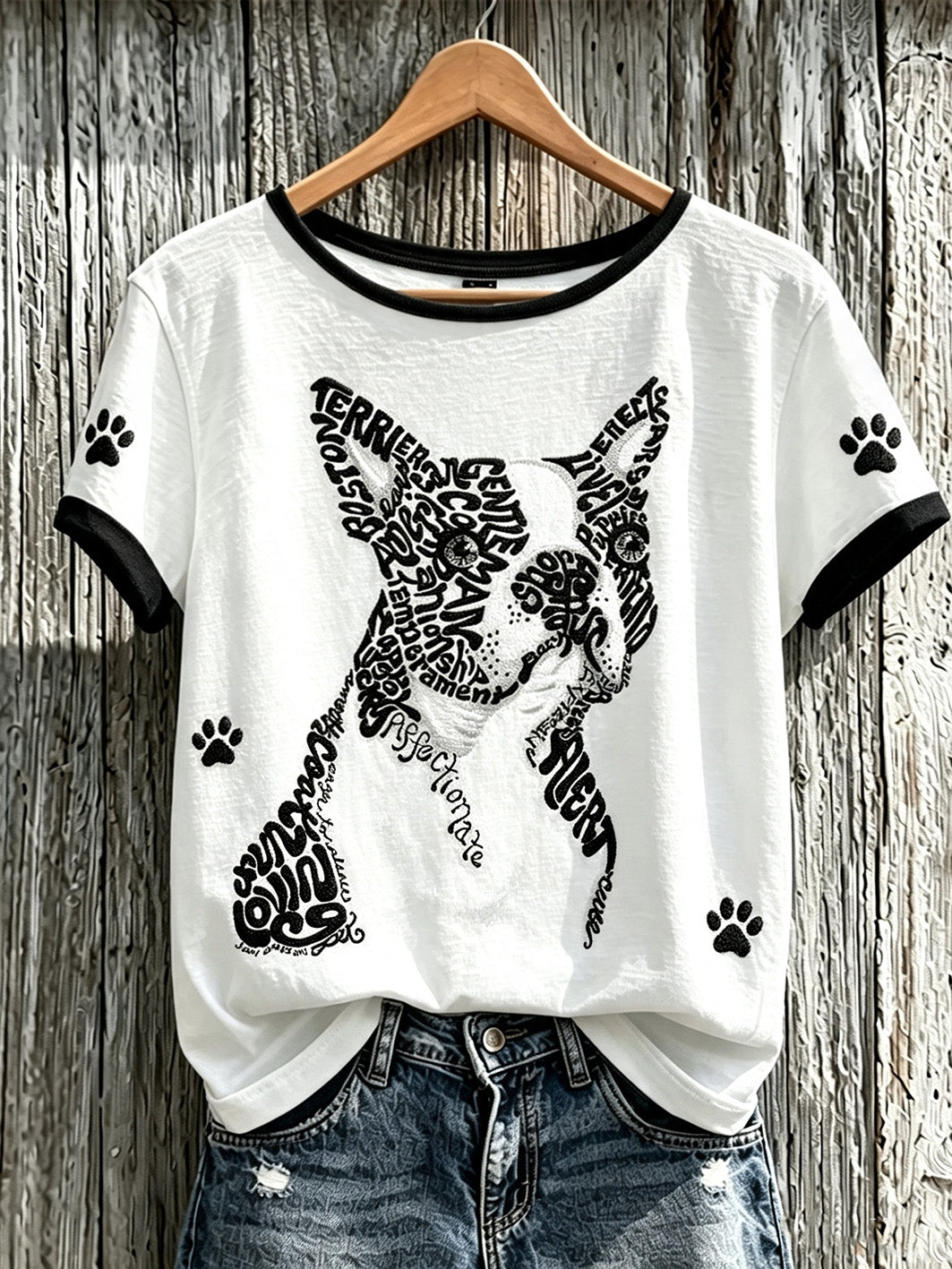 Women's cute dog pattern printed casual short-sleeve T-shirt