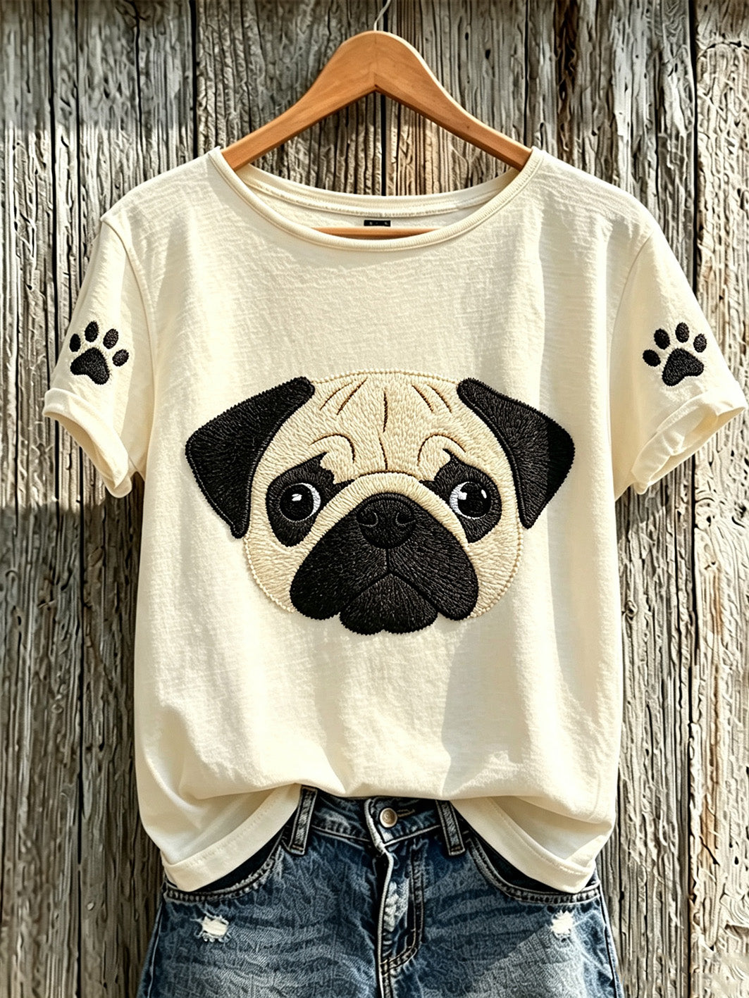 Women's cute dog pattern printed casual short-sleeve T-shirt