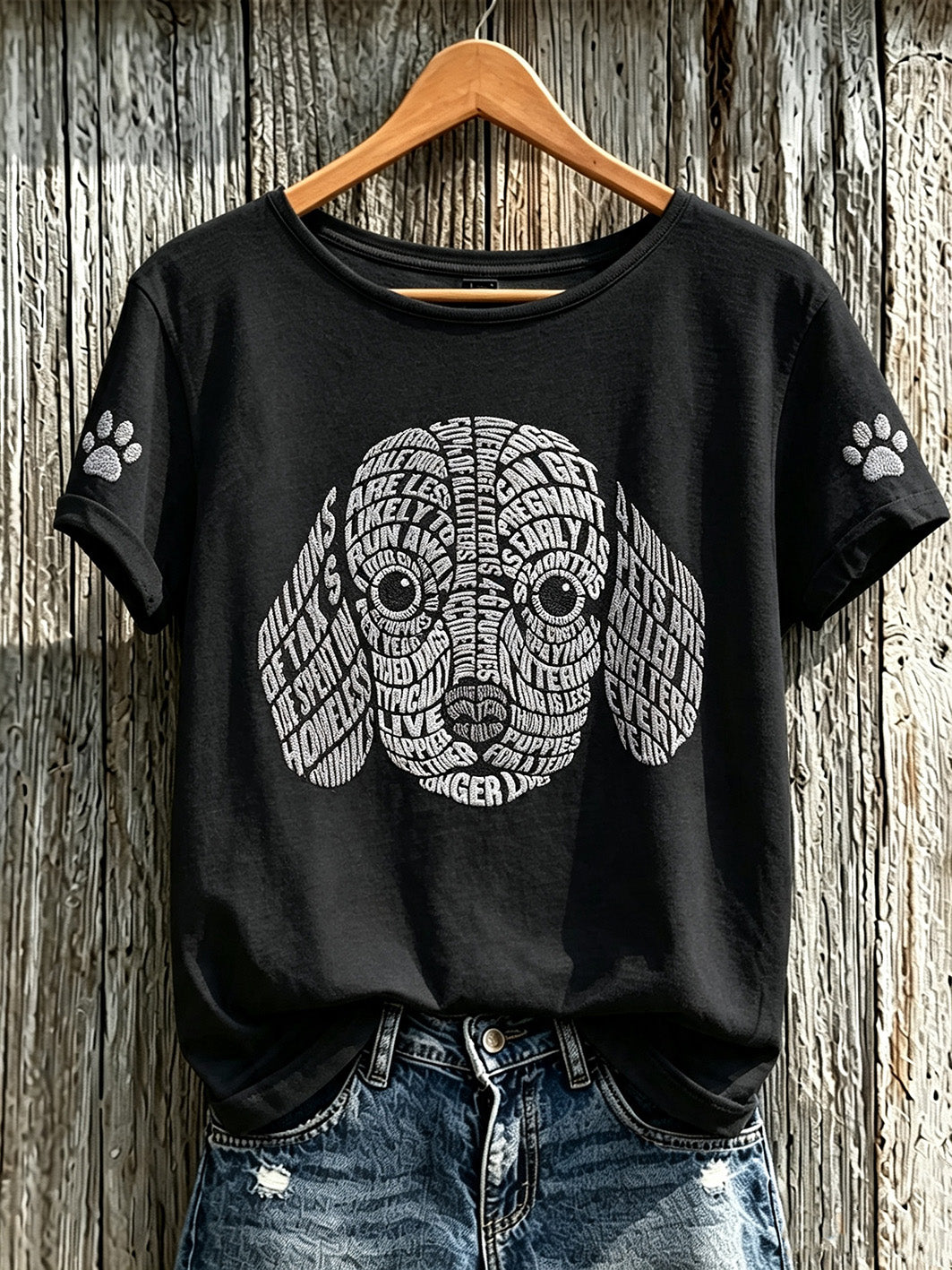 Women's cute dog pattern printed casual short-sleeve T-shirt