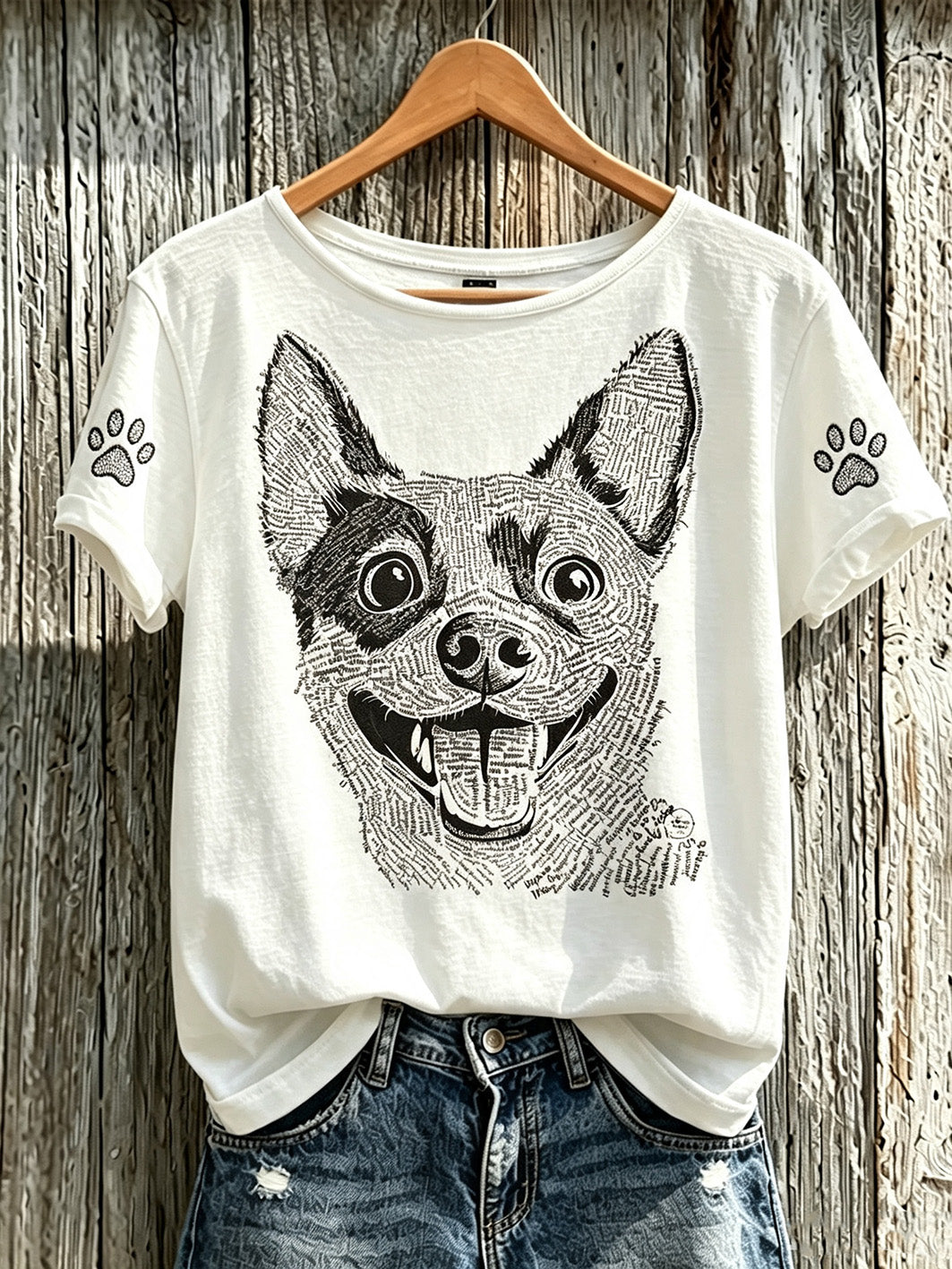 Women's cute dog pattern printed casual short-sleeve T-shirt