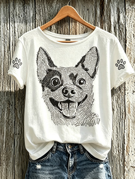 Women's cute dog pattern printed casual short-sleeve T-shirt