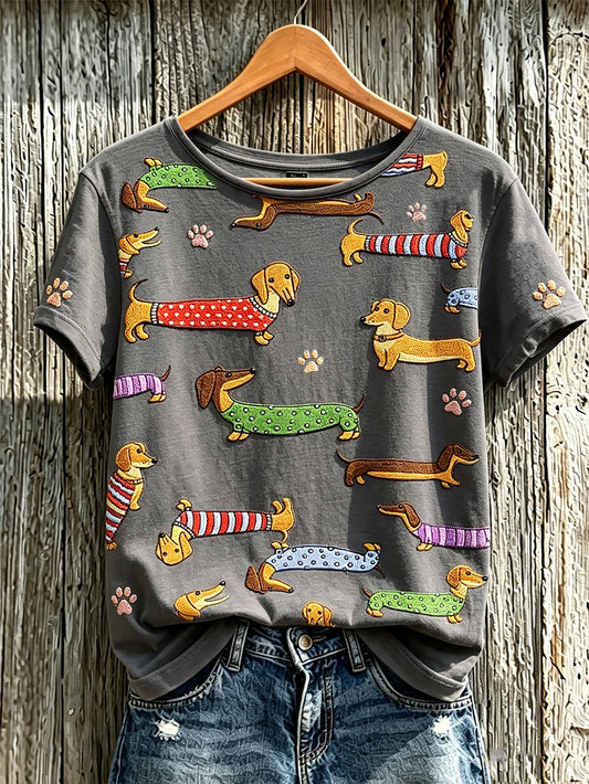 Women's cute dog pattern printed casual short-sleeve T-shirt