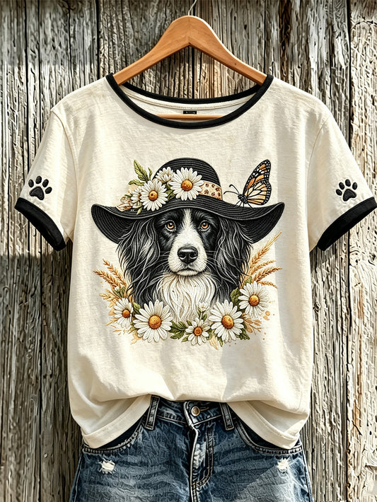 Women's cute dog pattern printed short-sleeved T-shirt