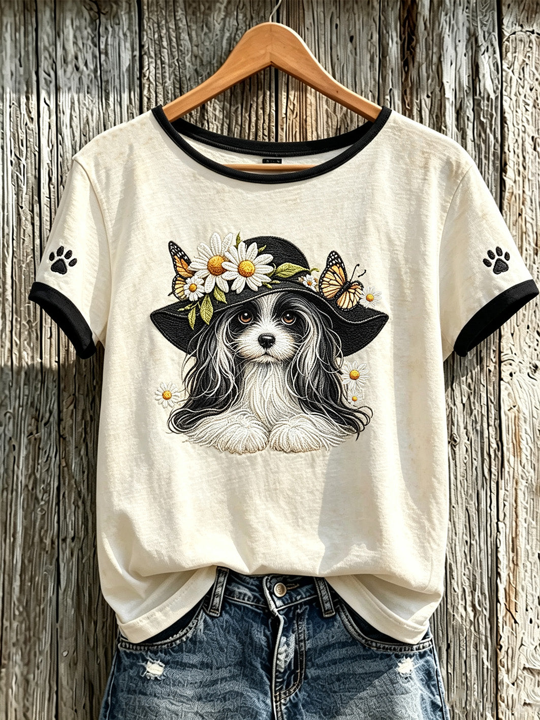 Women's cute dog pattern printed short-sleeved T-shirt