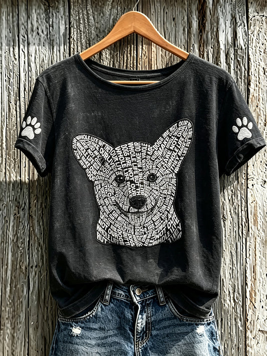 Women's cute dog pattern printed short-sleeved T-shirt