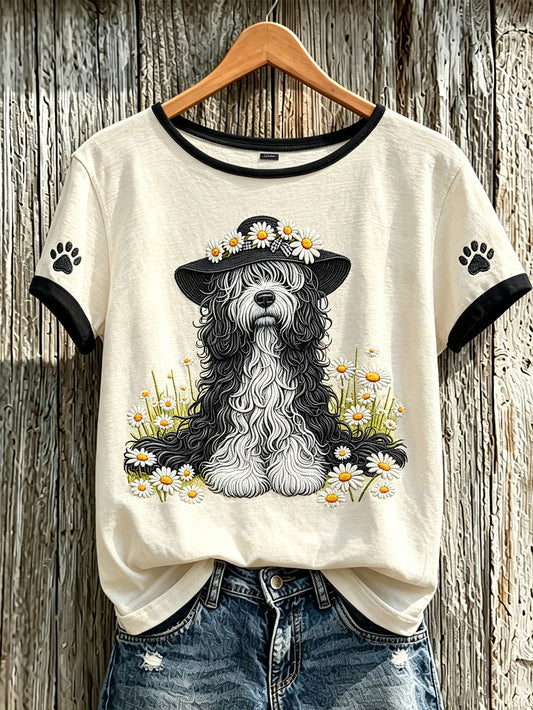 Women's cute dog pattern printed short-sleeved T-shirt