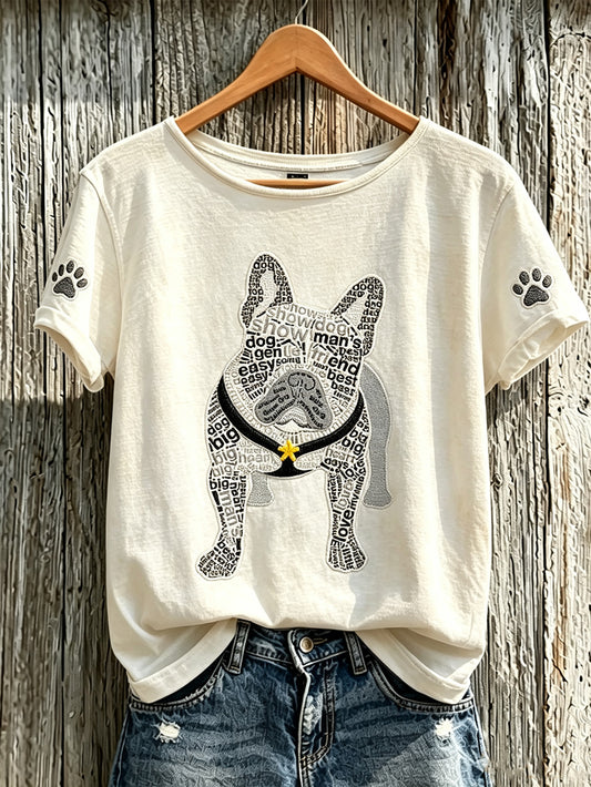 Women's cute dog pattern printed short-sleeved T-shirt