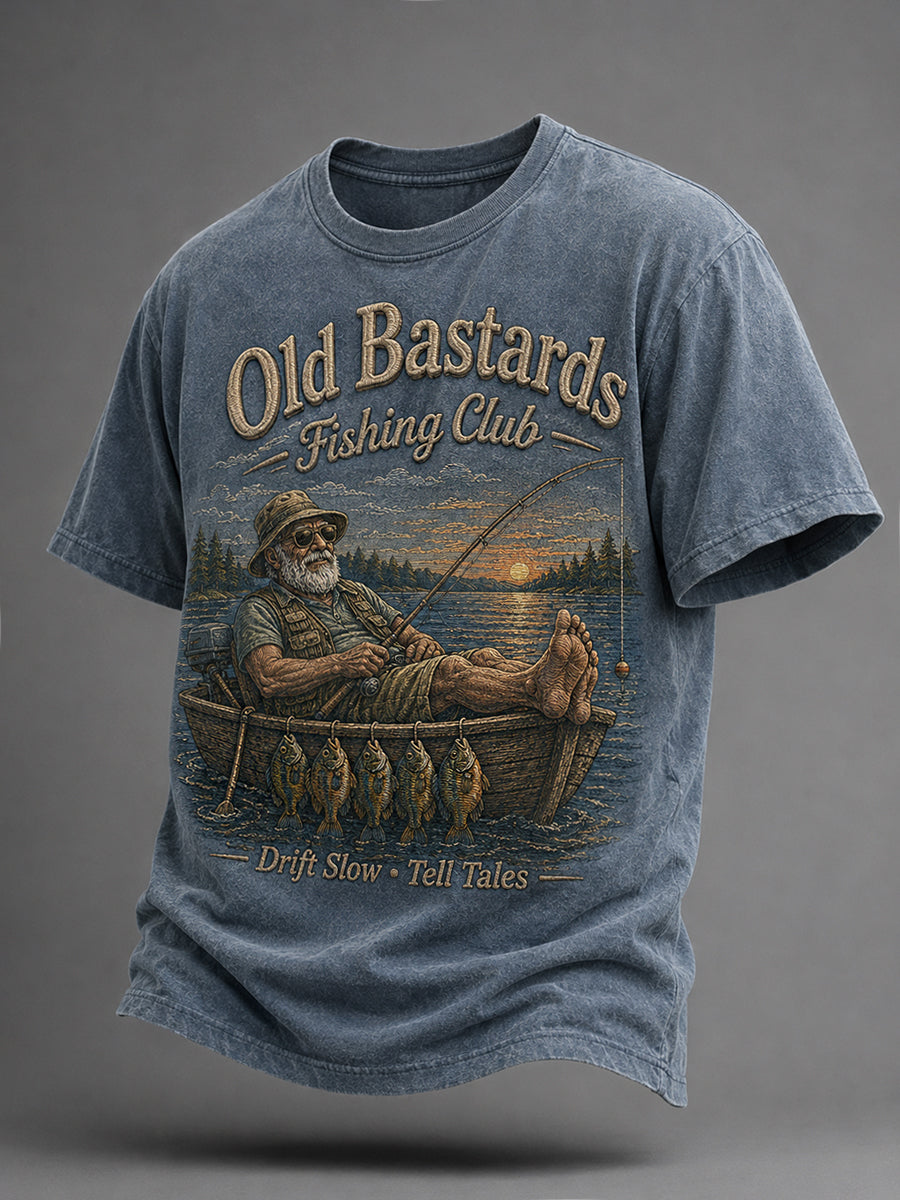 Men's Funny Old Bastards Fishing Club Lifetime Member Print Casual Tee