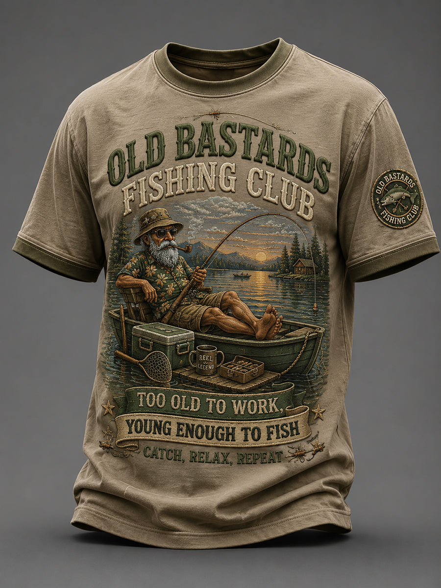 Men's Funny Old Bastards Fishing Club Lifetime Member Print Short Sleeve T-shirt
