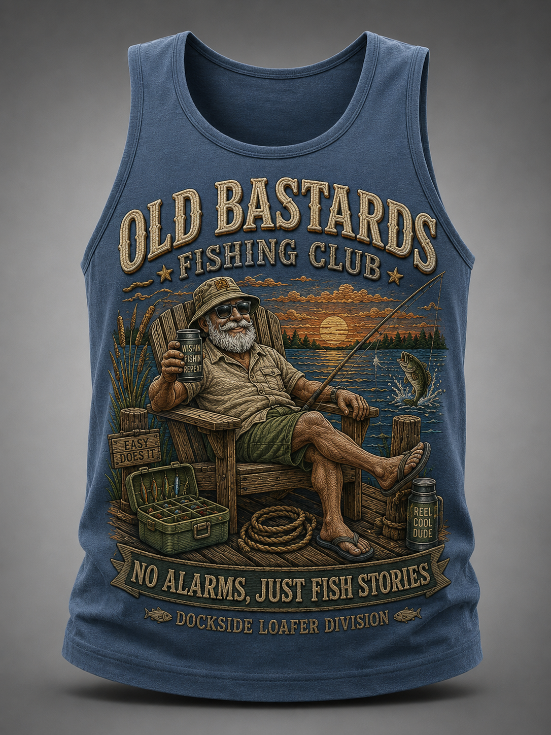 Men's Funny Old Bastards Fishing Club Lifetime Member Print Casual Tank Top