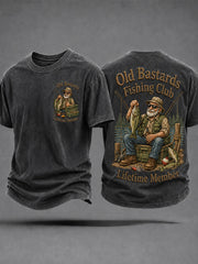 Men's Funny Old Bastards Fishing Club Lifetime Member Print Casual Tee