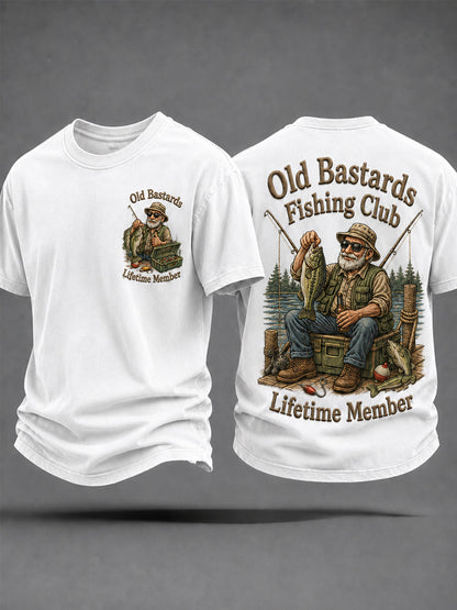 Men's Funny Old Bastards Fishing Club Lifetime Member Print Casual Tee