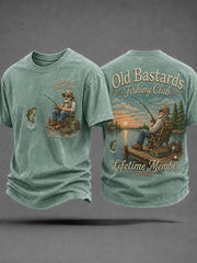 Men's Funny Old Bastards Fishing Club Lifetime Member Print Casual Tee