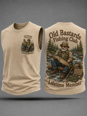 Men's Funny Old Bastards Fishing Club Lifetime Member Print Casual Tank Top