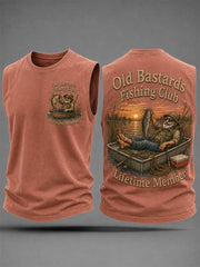 Men's Funny Old Bastards Fishing Club Lifetime Member Print Casual Tank Top