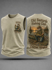 Men's Funny Old Bastards Fishing Club Lifetime Member Print Casual Tank Top