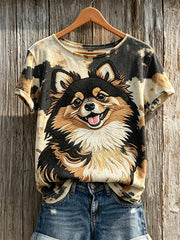 Women's Pom Dog & Dog Coat Pattern Print short-sleeved T-shirt